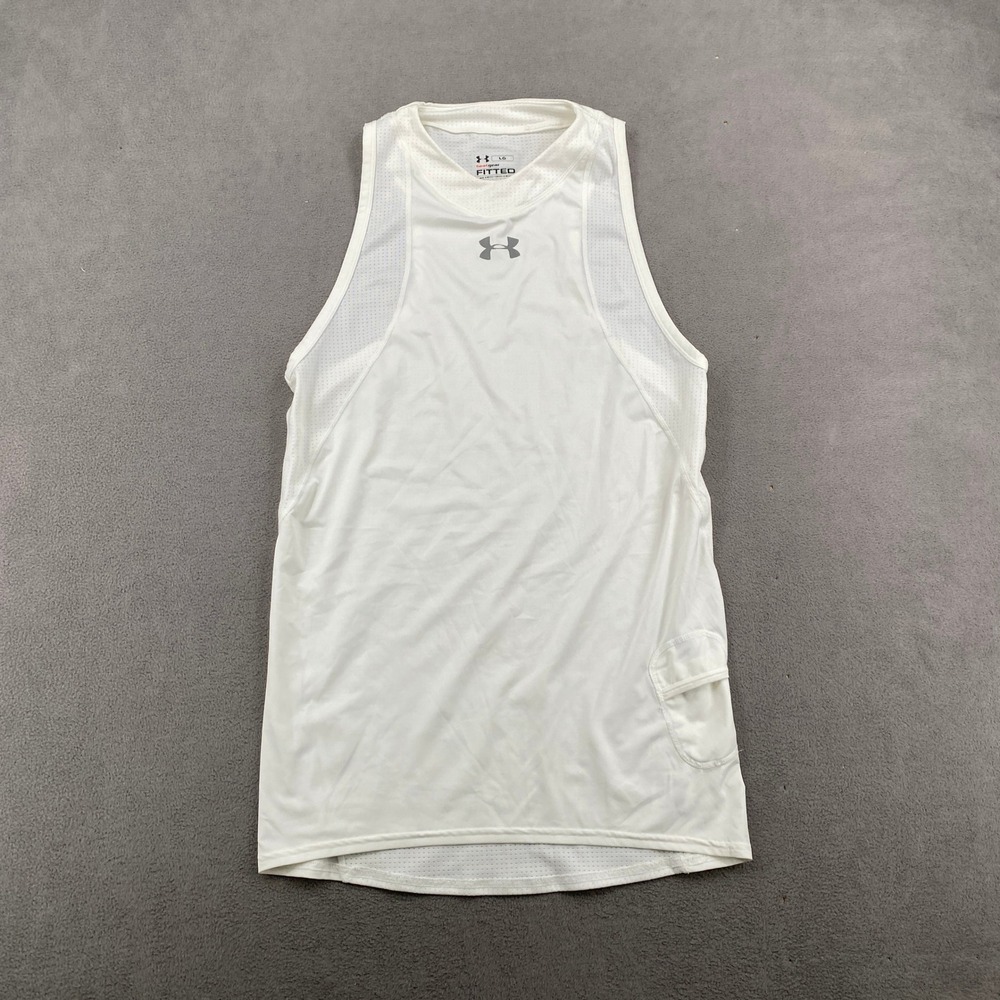 Under Armour HeatGear Fitted Sleeveless Training Shirt White Mens Large 8878